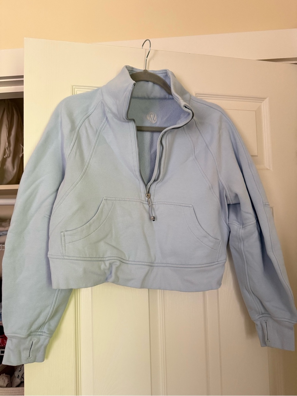 lululemon athletica Pale Blue Half-Zip Cropped Sweatshirt